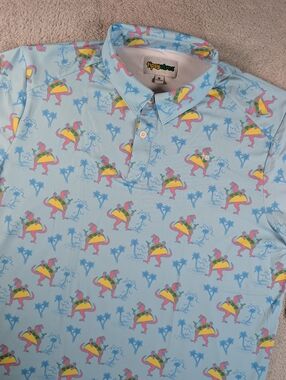 Tipsy Elves Tacosaurus Polo Shirt Mens XL Blue Novelty Golf NWT